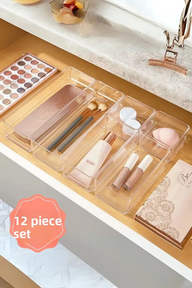 Adjustable Drawer Organizer Set 12 Piece Jewelry Organizer and Makeup Organizer