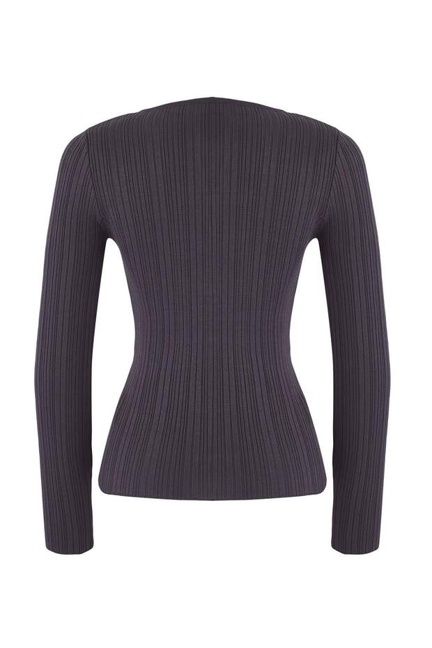 Wardrobe Essentials Antrasit Fitted/Vücuda Oturan Fitilli Triko Kazak | TWOAW26KZ00083 - 6