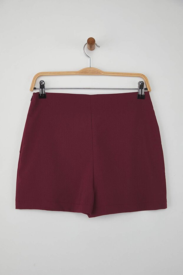Teen Bordo Fiyonk Detaylı Yırtmaçlı Mini Dokuma Şort Etek TWOAW25SR00021 - 8