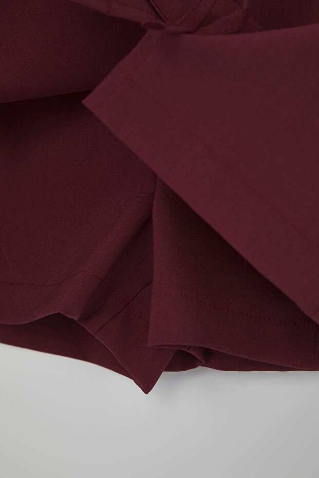 Teen Bordo Fiyonk Detaylı Yırtmaçlı Mini Dokuma Şort Etek TWOAW25SR00021 - 7