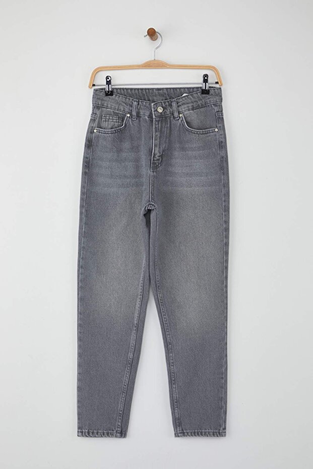 Gri Yüksek Bel Mom %100 Pamuk Non-Stretch Jeans TWOAW26JE00059 - 5