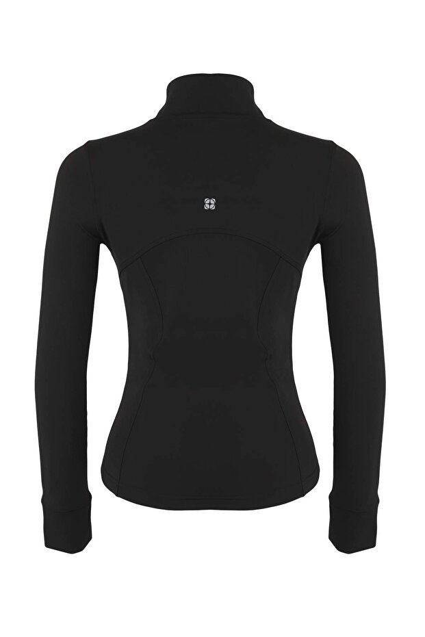 Siyah Dalgıç/Scuba Kumaş Reflektör Baskılı Örme Spor Ceket THMAW26SK00003 - 9