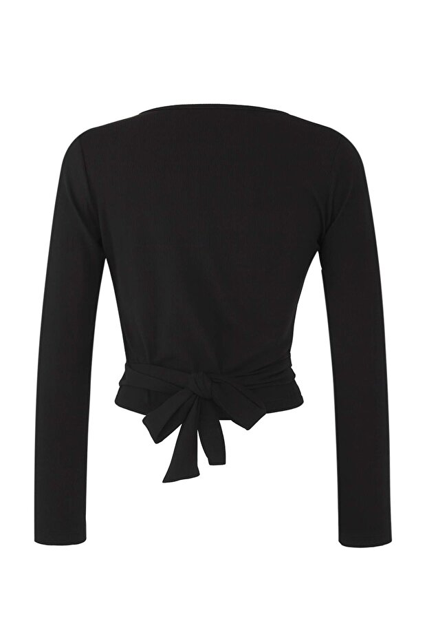 Siyah Dalgıç/Scuba Kumaş Crop Örme Spor Üst/Bluz THMAW26BZ00005 - 6