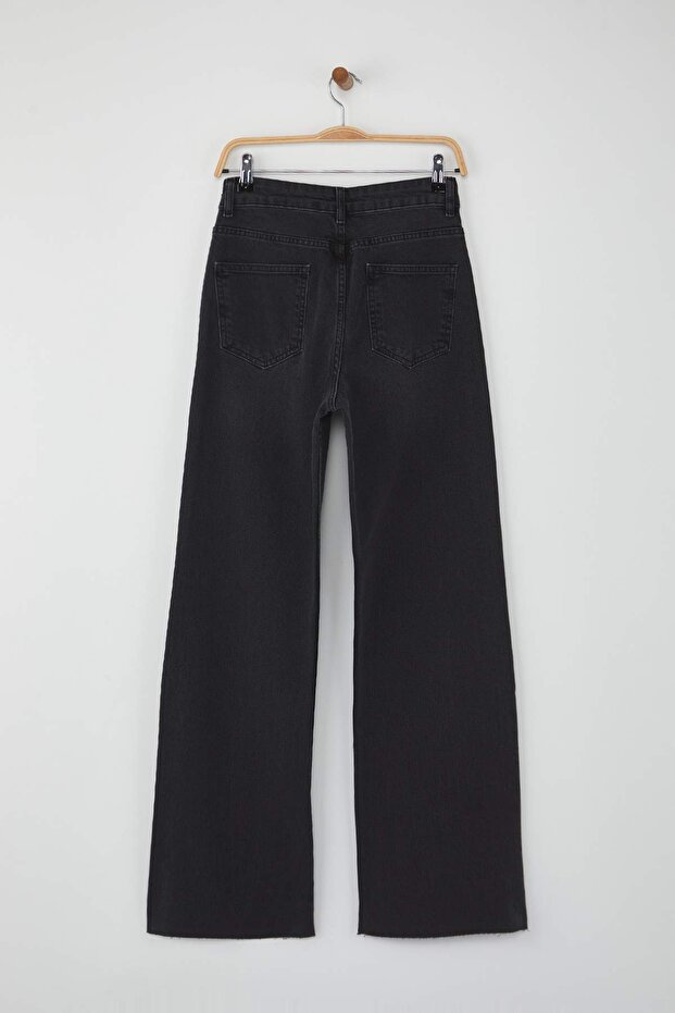 Siyah Yüksek Bel Paçası Kesikli Wide Leg/Geniş Paça Palazzo Comfort/Esnek Smoke Jeans TWOAW26JE00081 - 6