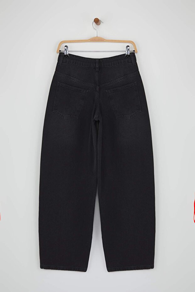 Siyah Normal Bel Loose Baggy Smoke Jeans TWOAW26JE00053 - 6