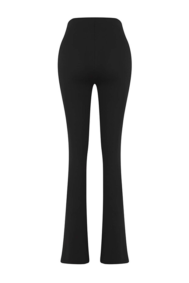 Siyah Flare/İspanyol Paça Yoga Örme Spor Tayt THMAW26TY00011 - 8
