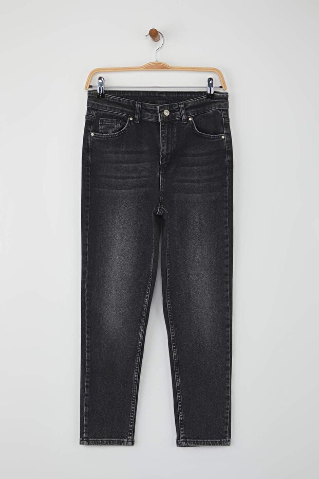 Antrasit Yüksek Bel Esnek Comfort Yeni Mom Jeans TWOAW26JE00056 - 5