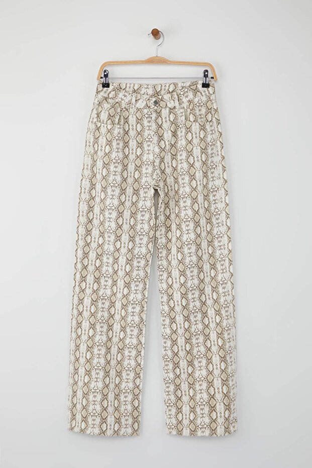 Çok Renkli Animal Yılan Desenli Yüksek Bel Wide Leg Jeans TWOAW26JE00136 - 5