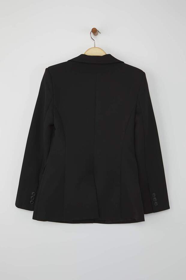 Fekete szabású, derékra illeszkedő szőtt blézerkabát TWOAW26BC00000 - 6