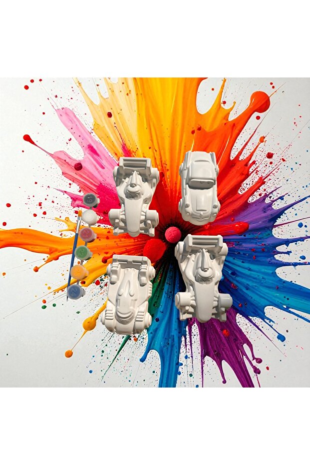 Paint Yourself Activity XXL Size 12 cm 4 Pieces Car and Paint Set