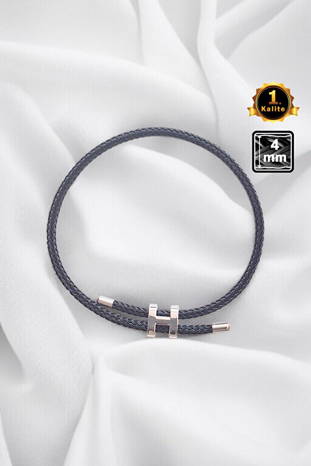 Mesh Coated Steel Bracelet - Black Silver