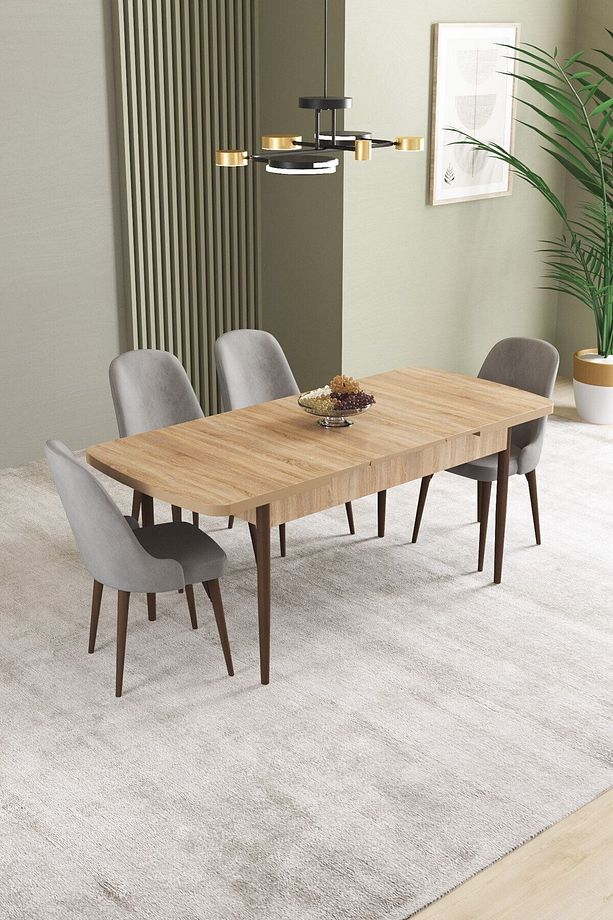 Ikon Meşe Desen 80x132 Mdf Açılabilir Yemek Masası Takımı 4 Adet Sandalye - 2