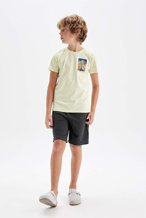 Erkek Çocuk Pijama Takım Baskılı Kısa Kollu Beli Lastikli Şort Alt D1212A824SM - 2