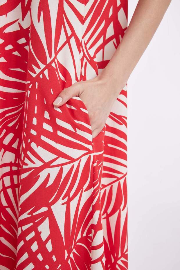 Gömlek Yaka Desenli Keten Karışımlı Askılı Midi Elbise D0504AX24SM - 6