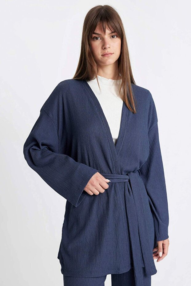 Relax Fit Shawl Collar Belted Wrap Kimono Z8777Az24Sm