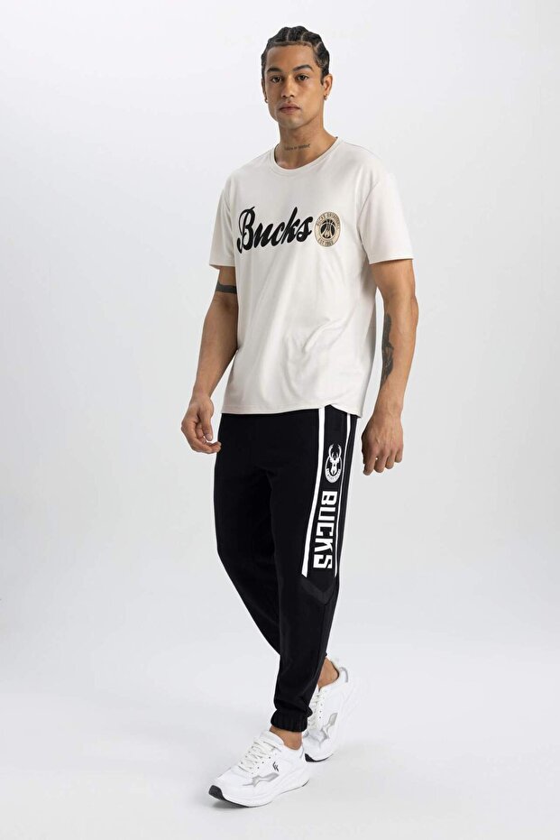 Defactofit Slim Jogger Sweatpants Nba Milwaukee Bucks Standard Fit Elastic Leg B3913Ax24Sp