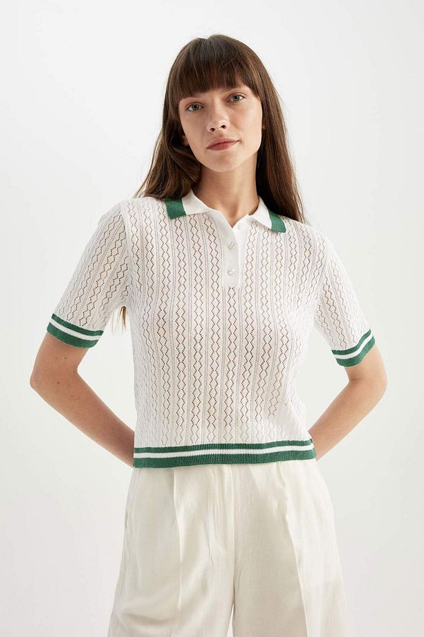 Regular Fit Polo Yaka Kısa Kollu Triko Tişört C6002AX24SM - 3
