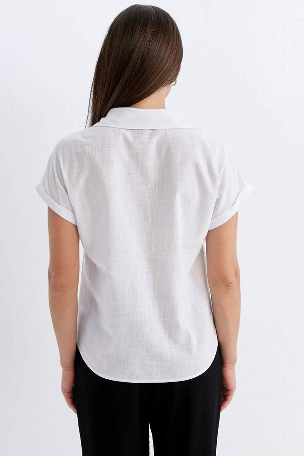 Regular Fit  Flamlı Pamuk Polo Yaka Kısa Kollu Bluz D4056AXNS - 5