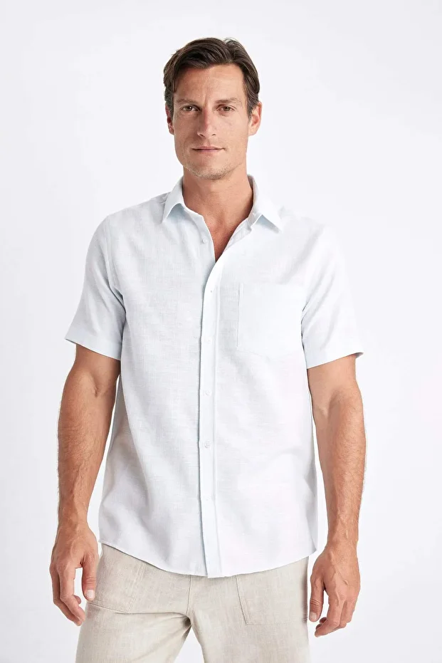 Regular Fit Yazlık Dokulu Kısa Kollu Gömlek C9435AX24SM - 1