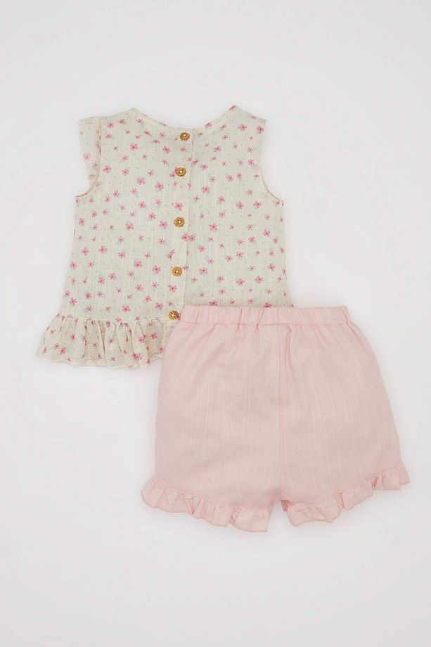 Kız Bebek 2'li Takım Çiçekli Poplin Kolsuz Bluz Şort C9544A524SM - 6