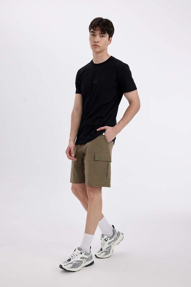 %100 Pamuk Regular Fit Keten Görünümlü Kargo Bermuda Şort B5676AX24SM - 2