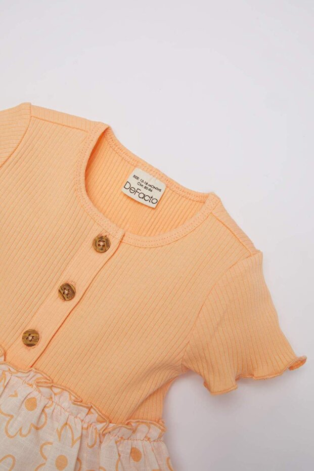 Kız Bebek Çiçekli Kısa Kollu Fitilli Kaşkorse Elbise C4524A524SM - 2