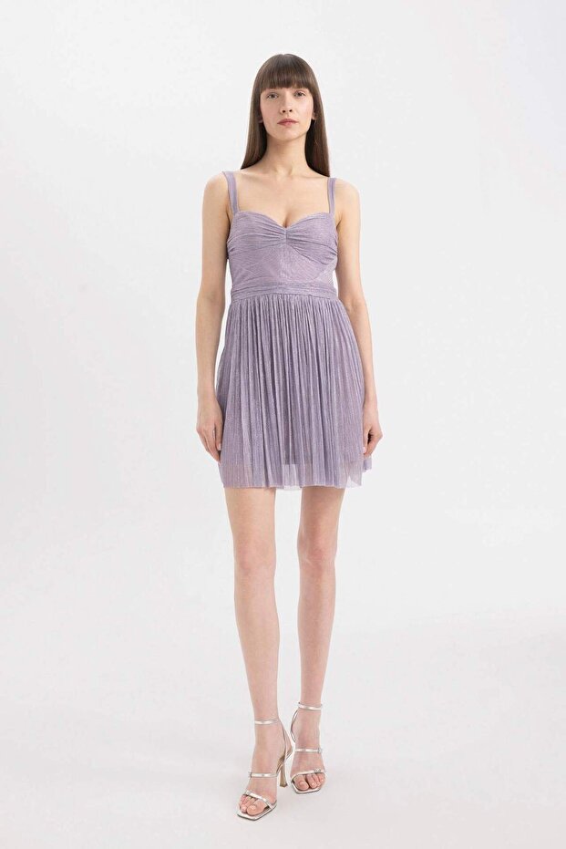 Kalp Yaka Parlak Kumaş Askılı Mini Abiye Elbise D1520AX24SM - 6