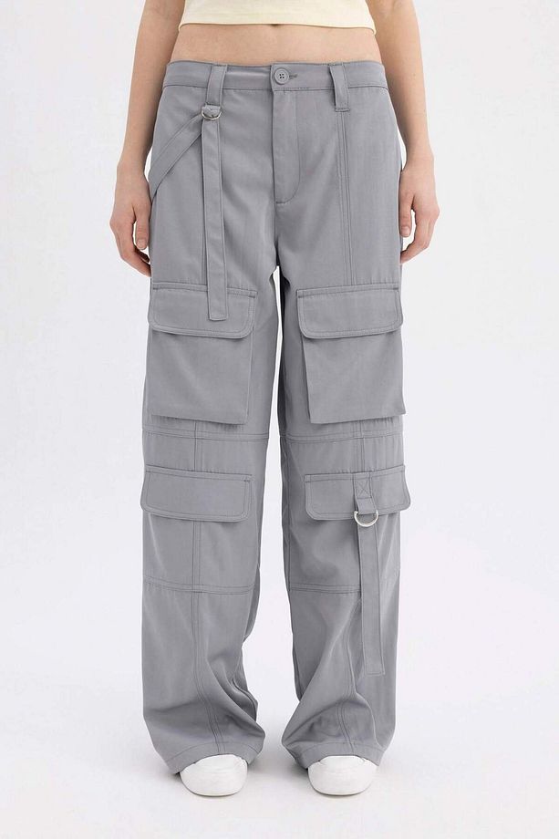 Coool Wide Leg Geniş Paça Normal Bel Pantolon Kargo Cepli Basic Düz C4710AX24SP - 4