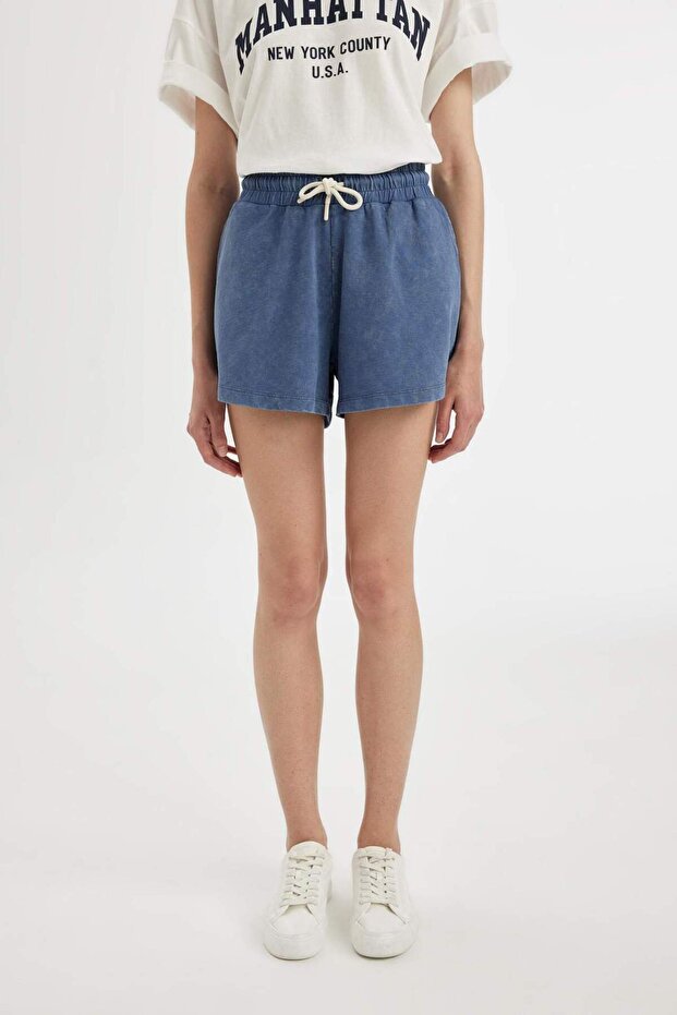 Relax Fit Beli Bağcıklı Basic Düz Şort D0615AX24SM - 1