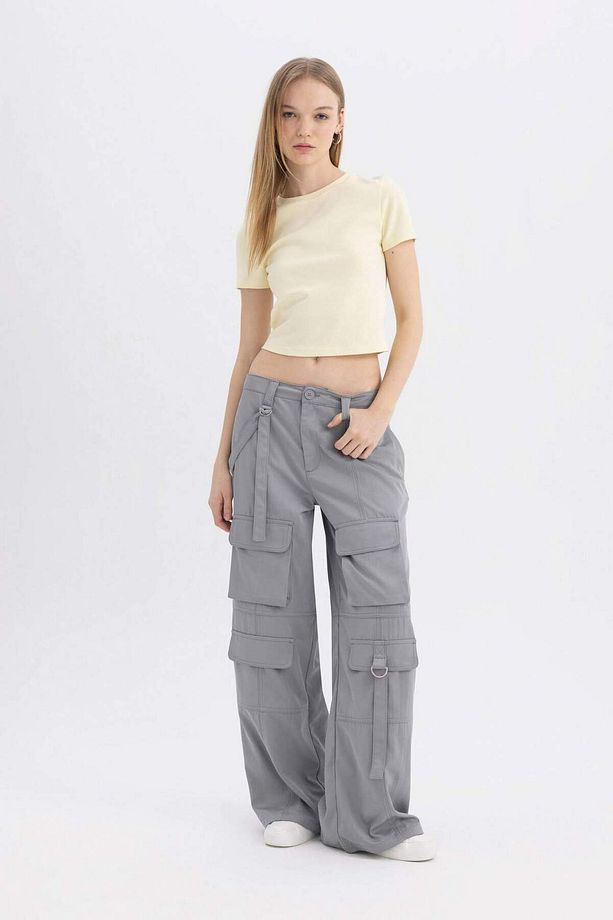 Coool Wide Leg Geniş Paça Normal Bel Pantolon Kargo Cepli Basic Düz C4710AX24SP - 2
