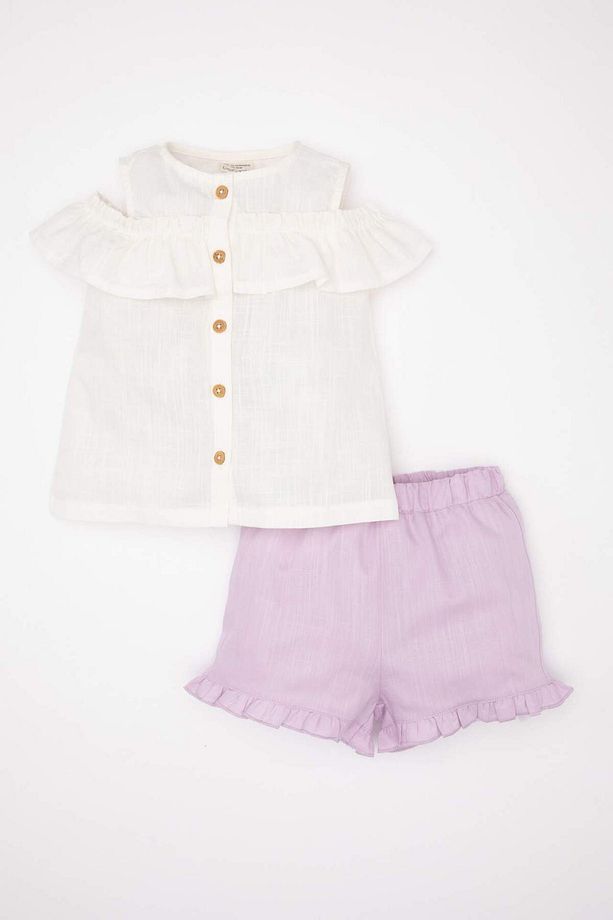 Kız Bebek 2li Takım Flamlı Poplin Kolsuz Fırfırlı Bluz Şort C9522A524SM - 1