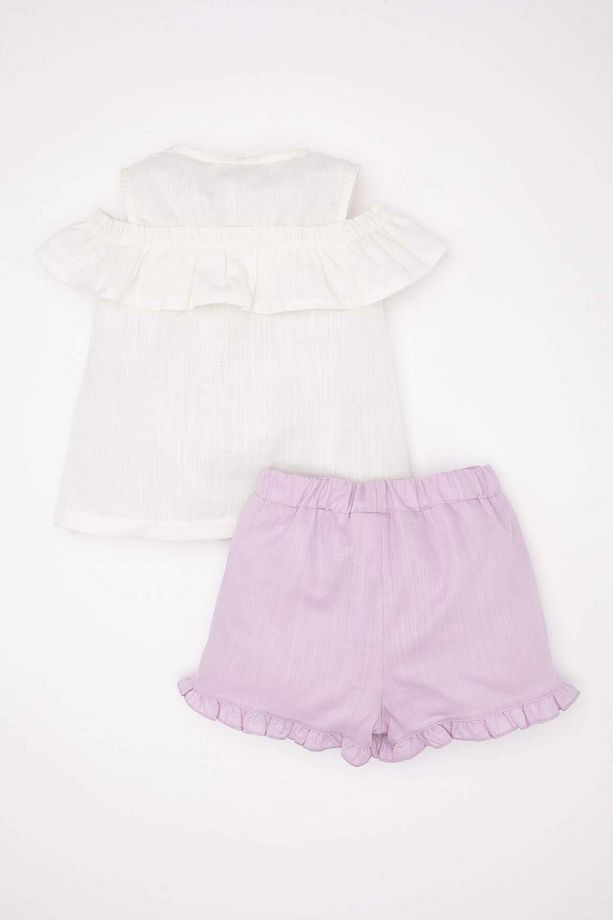 Kız Bebek 2li Takım Flamlı Poplin Kolsuz Fırfırlı Bluz Şort C9522A524SM - 5