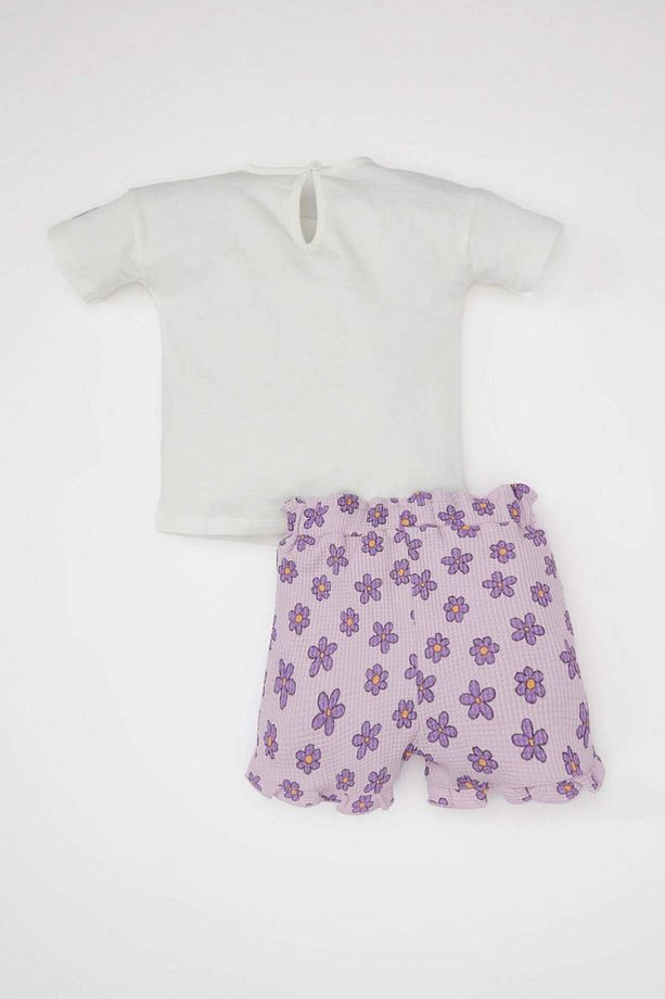 Kız Bebek 2li Takım Çiçekli Kısa Kollu Tişört Waffle Şort C8667A524SM - 6