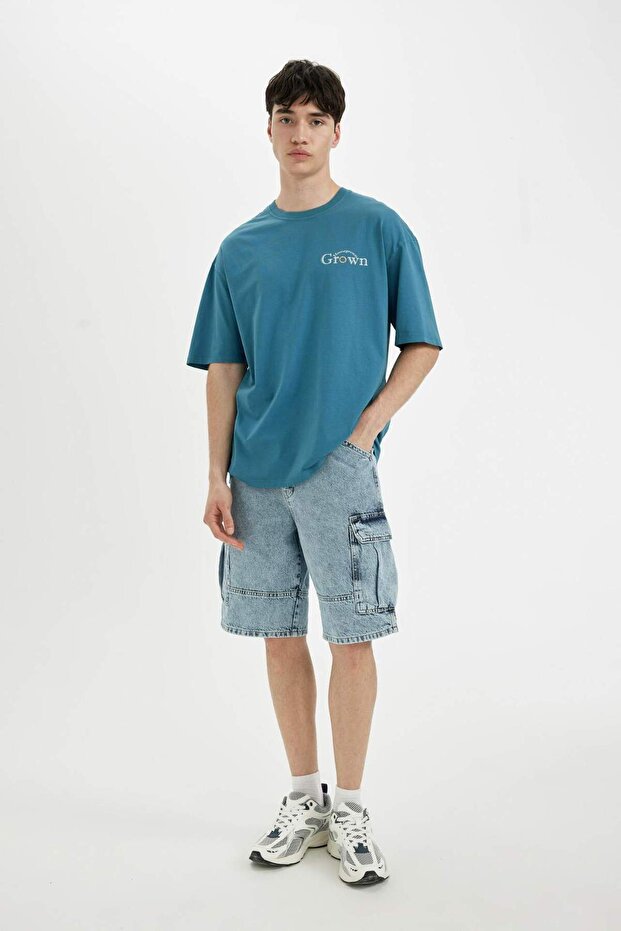 %100 Pamuk Kargo Fit Jean Bermuda Şort C2047AX24SM - 2