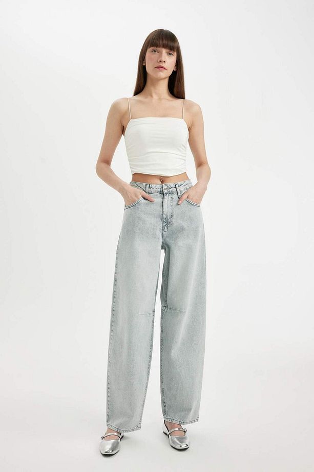 Baggy Fit Yüksek Bel Uzun Jean Yıkamalı Pantolon D0192AX24HS - 5