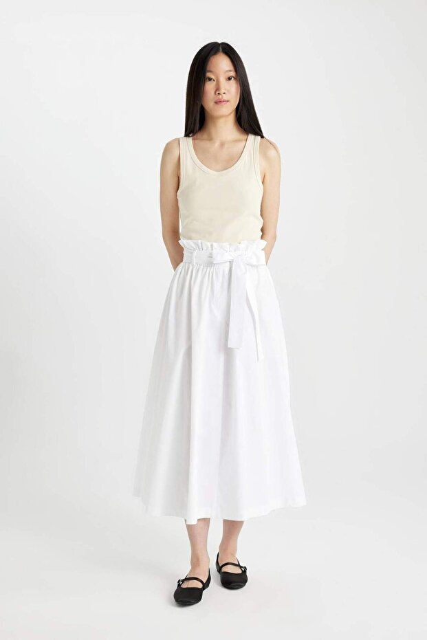 A Kesim Normal Bel Poplin Midi Etek C7238AX24SM - 2