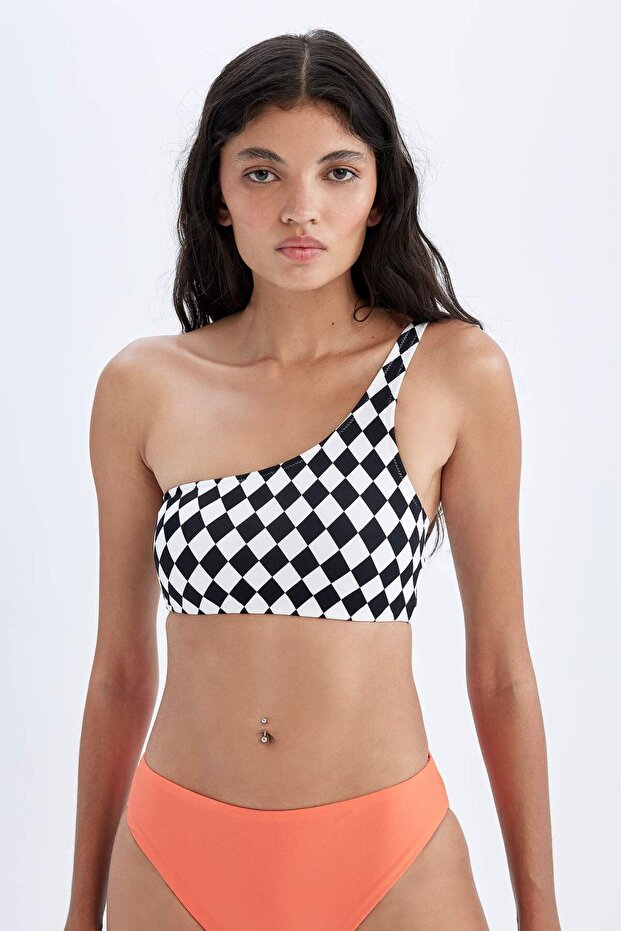 DeFactoFit Sporcu Tek Omuz Dama Desenli Bikini Üstü B6339AX24HS - 7