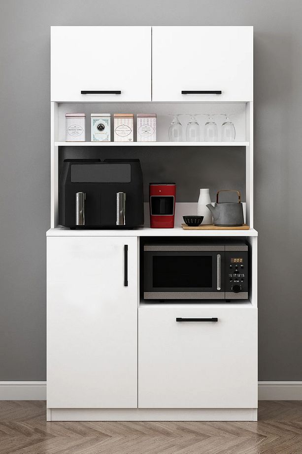 MDF Çok Amaçlı Düz Beyaz ve Çam Kahve Köşesi Airfryer Dolabı Mutfak - 1