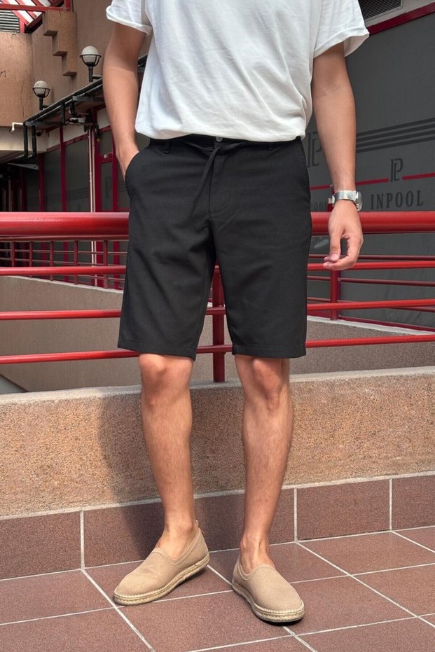 Men'S, Adjustable Waist, Lace-Up, Old Money Culture, Linen Look, Cotton Shorts 299