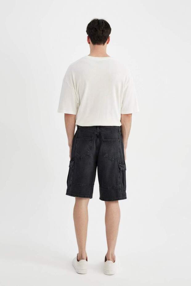%100 Pamuk Kargo Fit Jean Bermuda Şort C1513AX24SM - 8