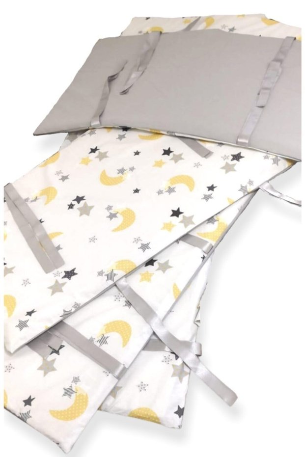 Cotton 60X120 Edge Protection Crib Barrier for Crib (4 Pieces) Yellow Crescent Starry Plain Gray