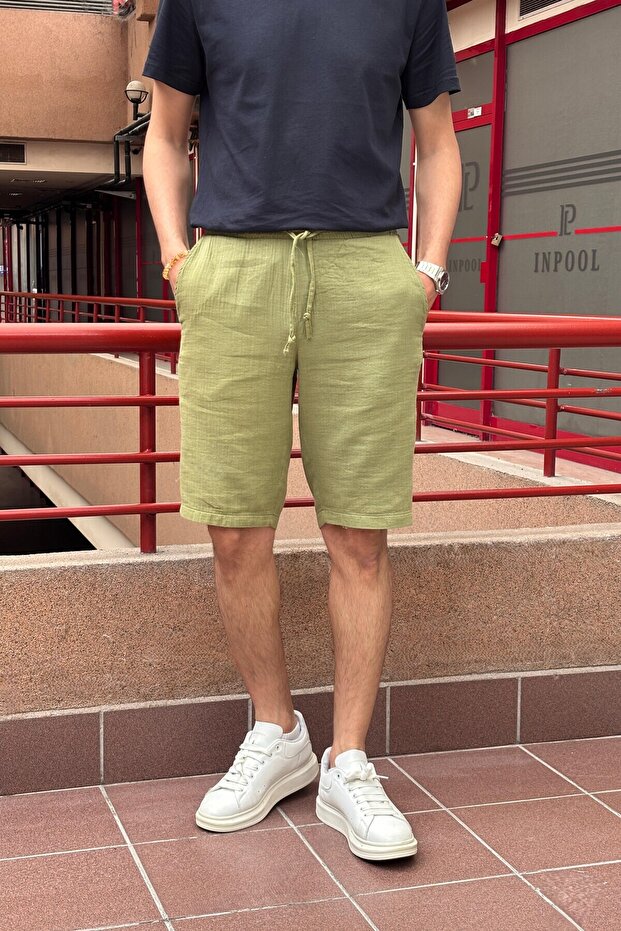 Male, Elastic Waist, Regular Fit, Muslin Weaving, 100% Cotton, Summer Shorts-Bermuda 303