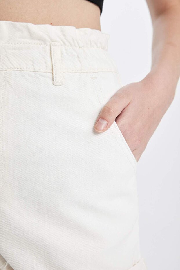 Paperbag Yüksek Bel Katlamalı Paça Jean Şort C2434AX24HS - 5