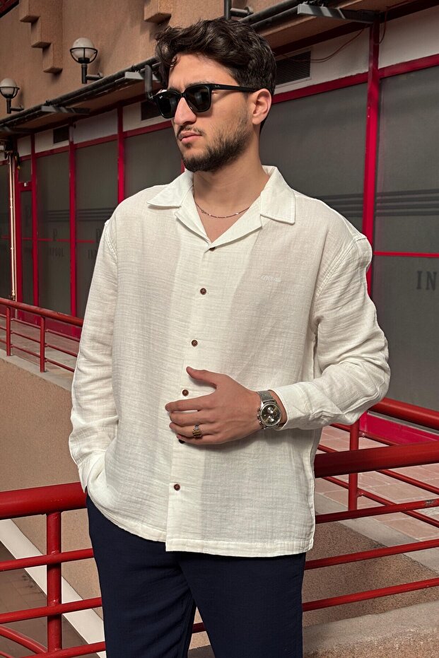 Apaş Collar, Muslin Cloth, Summer&Spring, Breathable, 100% Cotton, Oversize Shirt G11
