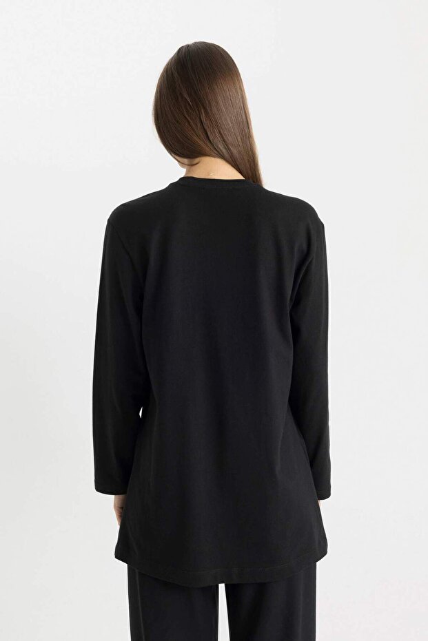 Regular Fit Bisiklet Yaka Basic Düz Uzun Kollu Tişört Tunik B2586AX24SP - 6