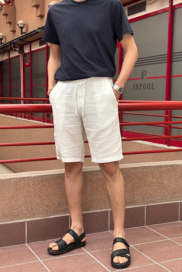 Male, Elastic Waist, Regular Fit, Muslin Weaving, 100% Cotton, Summer Shorts-Bermuda 303