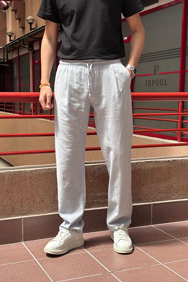 Male, Elastic Waist, Wide Cut, Linen Webbing, Cotton, Pleated Pants 302