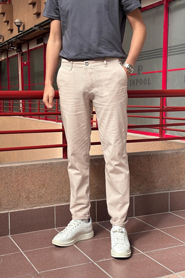 Men, Linen Weaving, Cotton Fabric, Regular Fit, Seasonal Pants 294