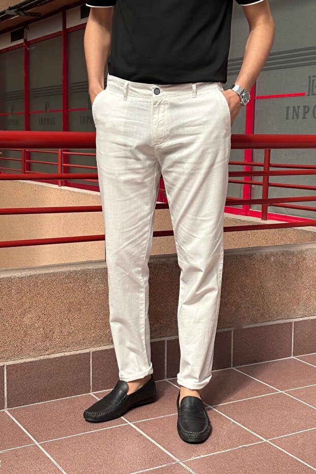 Men, Linen Weaving, Cotton Fabric, Regular Fit, Seasonal Pants 294