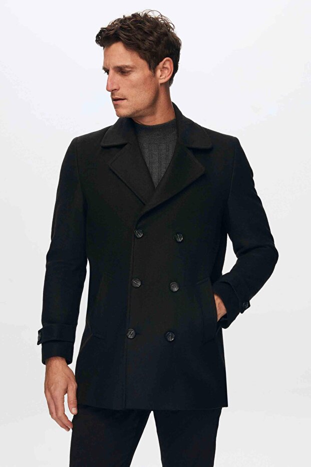 Regular Fit Siyah Palto - 3